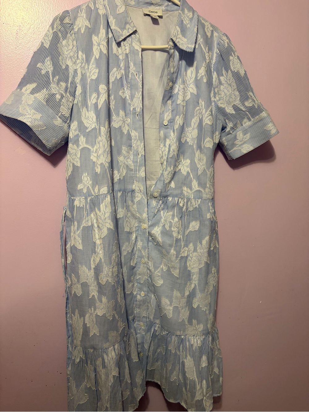 CeCe Light Blue & White Floral Stripe Shirt Dress for Girls